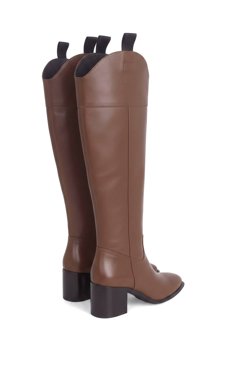 Canna Brown Calf Leather Knee-High Riding Boots – 6.5cm Block Heel