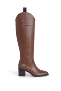 Canna Brown Calf Leather Knee-High Riding Boots – 6.5cm Block Heel