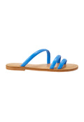 Cacau Blue Leather Three-Strap Slide Sandals – Flat