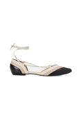 Cereja Beige Colour Block Leather Flats – Pointed Toe, Tie-Up