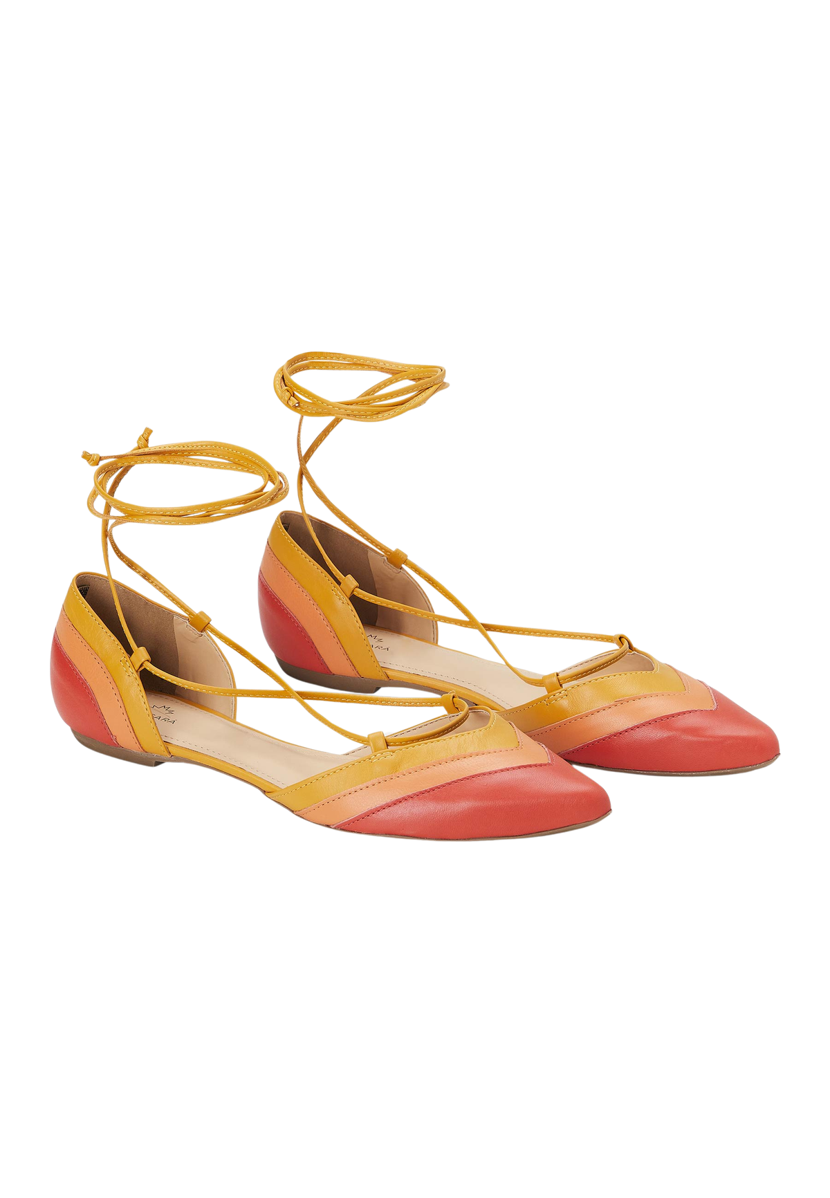 Cereja Red Colour Block Leather Flats – Pointed Toe, Tie-Up