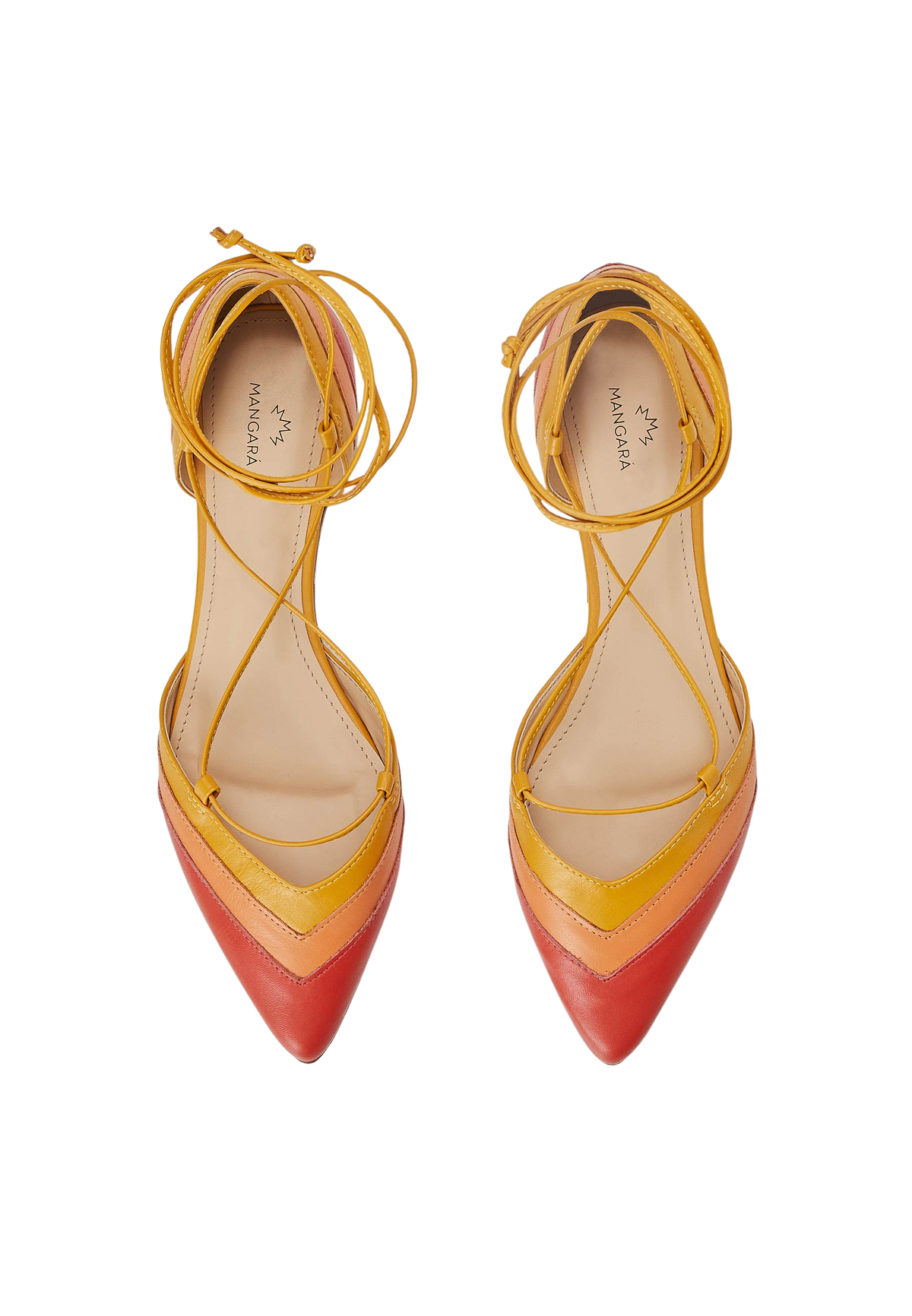 Cereja Red Colour Block Leather Flats – Pointed Toe, Tie-Up