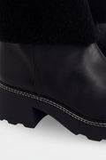 Andira Black Leather Ankle Boots – Shearling Collar, 5cm Block Heel
