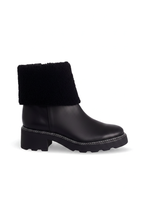 Andira Black Leather Ankle Boots – Shearling Collar, 5cm Block Heel