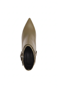 Salvia Olive Green Leather Ankle Boots – Buckle Strap, 9cm Flared Heel