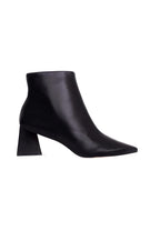 Mabea Black Leather Ankle Boots – Pointed Toe, 6.4cm Flared Heel