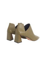 Maranta Olive Green Leather Ankle Boots – Pointed Toe, 6.3cm Flared Heel