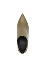 Maranta Olive Green Leather Ankle Boots – Pointed Toe, 6.3cm Flared Heel