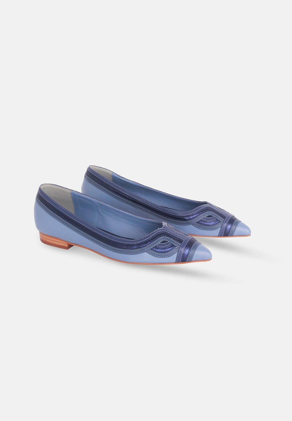 Begonia Blue Leather Ballerinas – Pointed Toe Flats