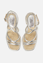 Bromelia Silver Leather Sandals – 7cm Block Heel
