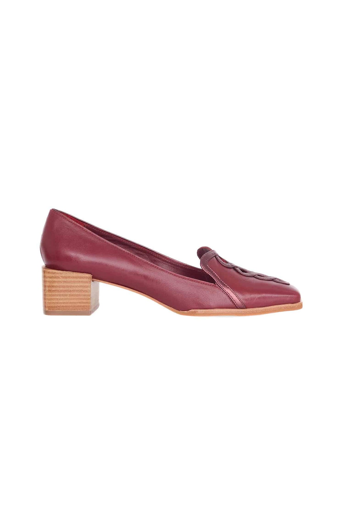 Cordía Burgundy Leather Loafers – Square Toe, 4cm Wooden Block Heel