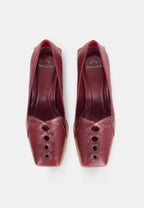 Cordía Burgundy Leather Loafers – Square Toe, 4cm Wooden Block Heel