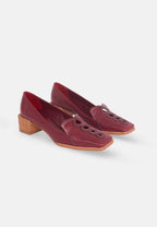 Cordía Burgundy Leather Loafers – Square Toe, 4cm Wooden Block Heel