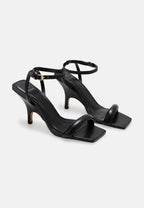 Cortiça Calf Black Leather Sandals – 9cm Ankle Strap Stiletto