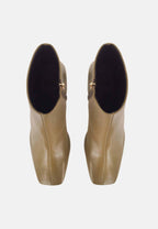 Senna Olive Goat Leather Ankle Boots – 7.6cm Block Heel